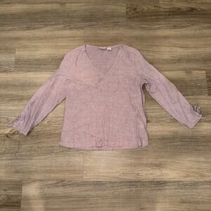 Christian Siriano 100% Linen V-Neck Blouse Womens Small Pink Long Sleeve